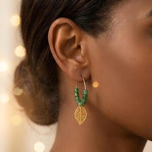 Hand Crafted Green and Gold Leaf Earrings